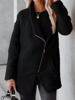 Casual Plain Winter Vacation Long Sleeve Shawl Collar Lambswool Mid-long H-Line Teddy Jackets for Women