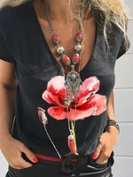 Casual Printed Jersey V Neck T-Shirts