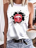 Casual Printed Round Neck Tanks & Camis