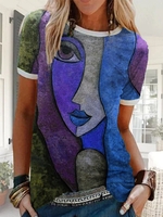 Casual Printed Short Sleeve Abstract T-Shirts - Noracora