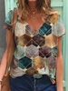 Casual Printed Short Sleeve V Neck T-Shirts - Noracora