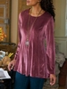 Casual Regular Fit Round Neck Velvet Tunic Blouses