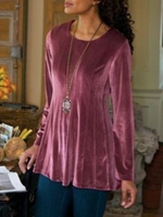 Casual Regular Fit Round Neck Velvet Tunic Blouses