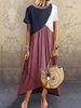 Casual Shift Crew Neck Color-Block Causal Dresses