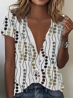 Casual Shirt Collar Polyester Fibre Polka Dots Blouses