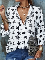 Casual Shirt Collar Printed Tops