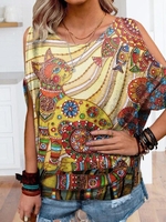 Casual Short Sleeve Animal Cotton T-Shirts - Noracora