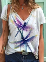 Casual Short Sleeve Cotton-Blend Printed T-Shirts - Noracora