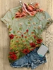 Casual Short Sleeve Crew Neck Floral T-Shirts - Noracora