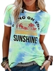 Casual Short Sleeve Ombre/tie-Dye Cotton T-Shirts - Noracora