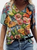 Casual Short Sleeve Shift Floral T-Shirts - Noracora