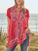 Casual Short Sleeve V Neck Printed Shirts