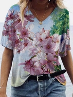 Casual Short Sleeve V Neck T-Shirts - Noracora