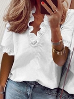Casual Solid Loose V Neck Blouses