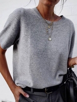 Casual Solid Short Sleeve Cotton Casual Tops