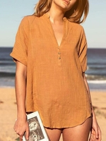 Casual Solid V Neck Bbb