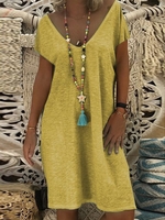 Casual Solid V Neck Short Sleeve Causal Dresses