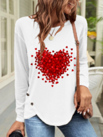 Casual Spring Heart/Cordate Buttoned Loose Jersey Long sleeve Crew Neck H-Line T-shirt for Women