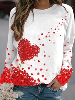 Casual Spring Heart/Cordate Micro-Elasticity Jersey Long sleeve Valentine&0s Day H-Line Regular Sweatshirts for Women