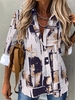 Casual Spring random print Polyester Daily Loose Long sleeve H-Line Regular Blouse for Women