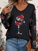 Casual Spring/Fall Christmas Polyester Micro-Elasticity Holiday Regular H-Line Regular T-shirts for Women
