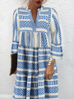 Casual Spring/Fall Ethnic Geometry Cotton Daily Loose Short Long Sleeve H-Line Dresses for Women