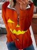 Casual Spring/Fall Halloween Polyester V neck Holiday Loose Long Sleeve Regular Sweatshirts for Women