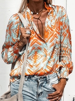 Casual Stand Collar Abstract Loosen Blouses