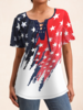 Casual Summer America Flag Cross Neck Micro-Elasticity Jersey Short Sleeve Regular Regular Shirts for Women