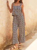 Casual Summer Chevron No Elasticity Daily Sleeveless Cold Shoulder H-Line Regular Two-Piece Sets for Women