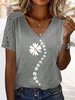 Casual Summer Daisy Polyester Loose Lace Regular H-Line DL T-shirts for Women