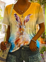 Casual Summer Easter (rabbit) Jersey Short sleeve Regular Easter Day H-Line Medium Elasticity T-shirts for Women