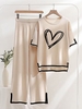 Casual Summer Heart/Cordate Polyester Natural Micro-Elasticity Daily Top With Pants H-Line Two-Piece Sets for Women