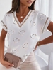 Casual Summer Heart/Cordate Polyester V neck No Elasticity Lace Regular Regular Shirts for Women