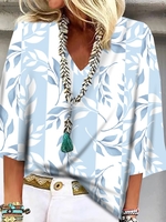 Casual Summer Leaf Polyester Daily Loose Half sleeve Regular Regular Shirts for Women