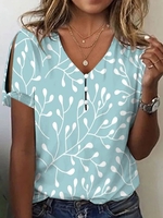 Casual Summer Leaf V neck Buttoned Daily Jersey Best Sell Mid-long Shirts for Women