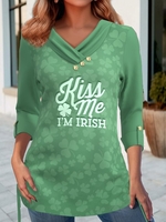 Casual Summer Text Letters Micro-Elasticity Jersey Short Sleeve Regular H-Line Regular Shirts for Women