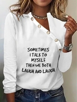 Casual Text Letters Spring Micro-Elasticity Daily Loose Standard Regular Asymmetrical Collar Tops for Women