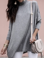 Casual Turtleneck Cotton Plain New In Tops