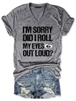 Casual V Neck Cotton-Blend T-Shirts - Noracora