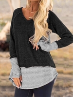 Casual V Neck Long Sleeve Cotton-Blend Causal Tops