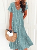 Casual V Neck Polka Dots Midi