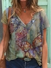Casual V Neck Printed Short Sleeve T-Shirts - Noracora