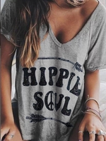 Casual V Neck Short Sleeve Printed Causal Tops