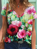 Casual V Neck Short Sleeve T-Shirts - Noracora