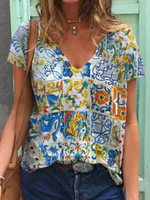 Casual V Neck Short Sleeve T-Shirts - Noracora