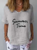 Casual V Neck Short Sleeve T-Shirts - Noracora