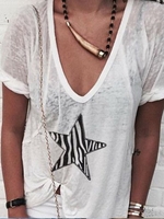 Casual V Neck Solid Short Sleeve T-Shirts - Noracora