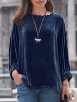 Casual Velvet Crew Neck Causal Tops
