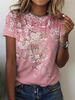 Casual white floral Summer Micro-Elasticity Daily Loose Short sleeve Crew Neck H-Line T-shirts for Women